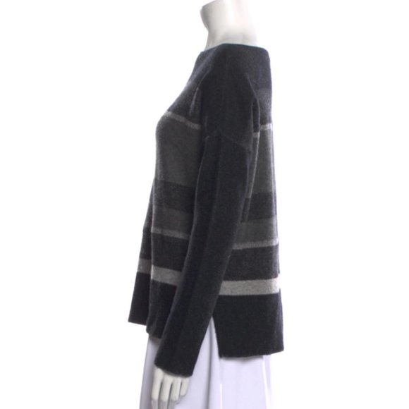 New Vince cashmere wool striped boatneck boxy relaxed fit minimalist sweater - Picture 7 of 15